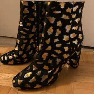 YSL Gold and Silver Leopard Print Booties